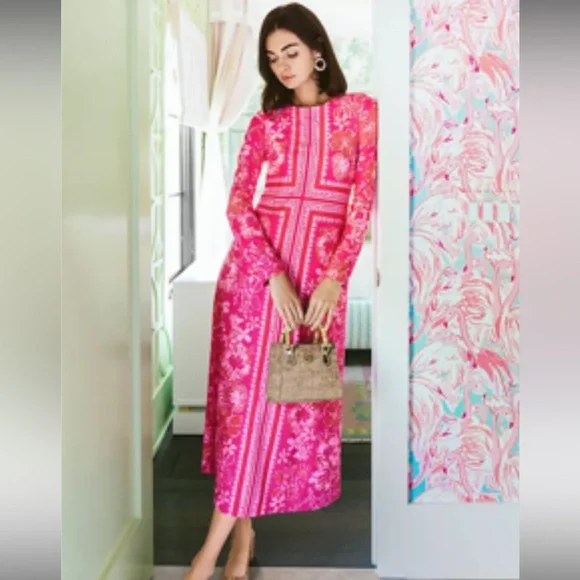 🆕Lilly Pulitzer- Zelena Dress UPF 50+, Big Party Eng Print, Pink, Size XL NWT - Picture 3 of 7